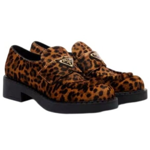 Prada Shoes - Prada Chocolate Printed Leather Loafers in Honey